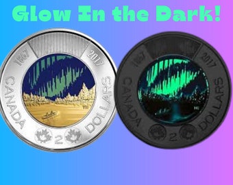 Northern Lights Canadian Toonie | Glow In the Dark Coloured Coin | Aurora Borealis | Dance Of The Spirits | Two Dollar Coin | Collector Coin