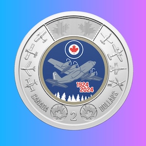 2024 Two Dollar Canadian Coin, 100th Anniversary of the Royal Canadian Air Force, Colored 2 Dollar coins New Toonie, Uncirculated Collectors