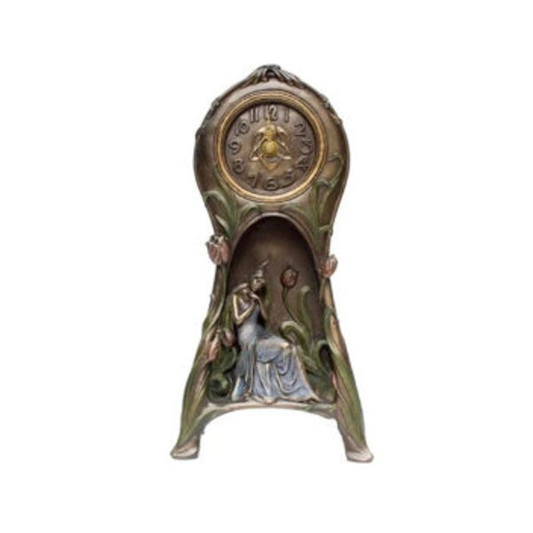 Horloge de table de style baroque de style art nouveau avec femme et fleur