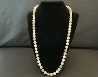 Vintage Estate 8mm Multi Colored Jade Necklace 14k Yellow Gold Clasp