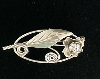 Sterling Hand Made Floral Pin Brooch Silver