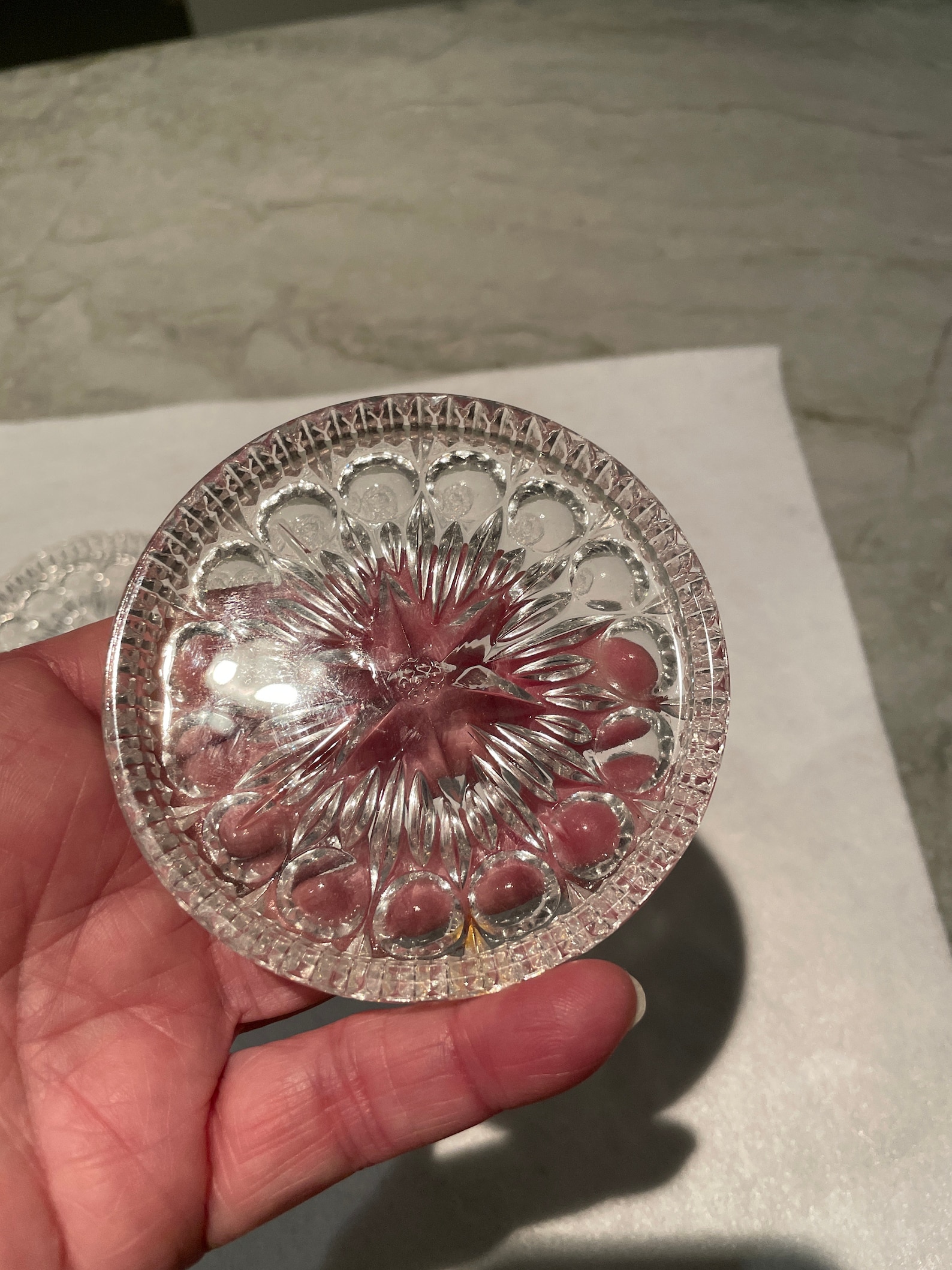 Six Vintage Pressed Clear Glass Coasters Center Star Dot Etsy