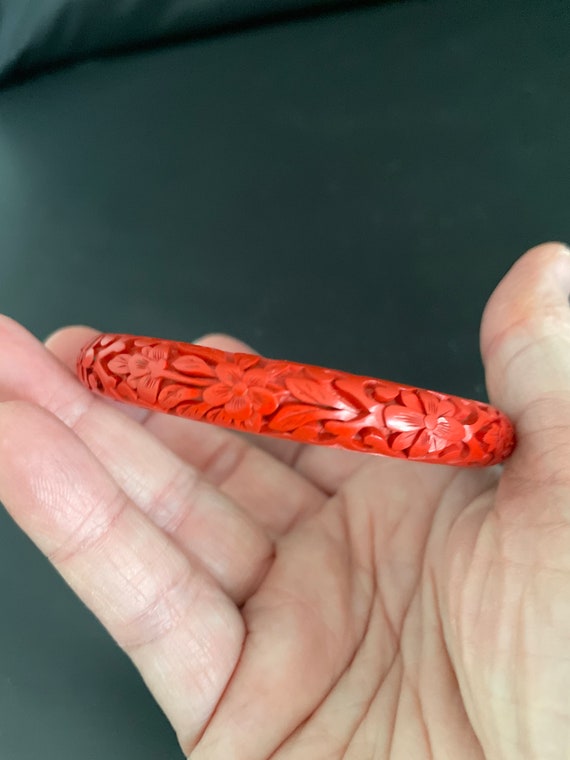 Vintage Chinese Deeply Carved Cinnabar Bangle Brac