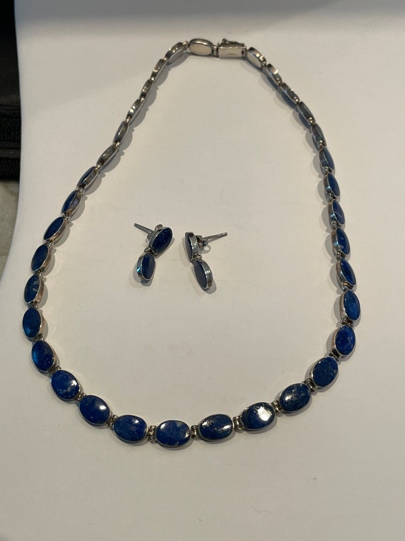 Sterling Lapis Lazuli Necklace and Earrings Oval … - image 6