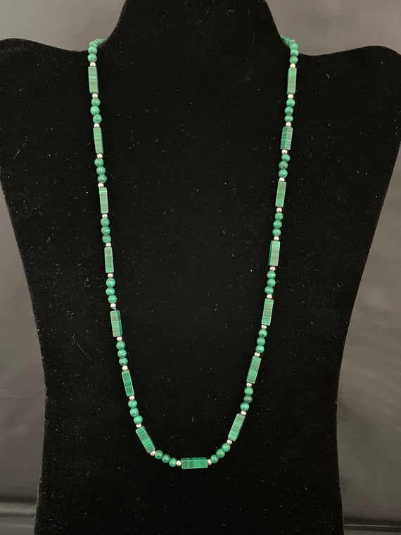 14K Gold Malachite Bar and Ball Necklace 22.5 inch - image 5