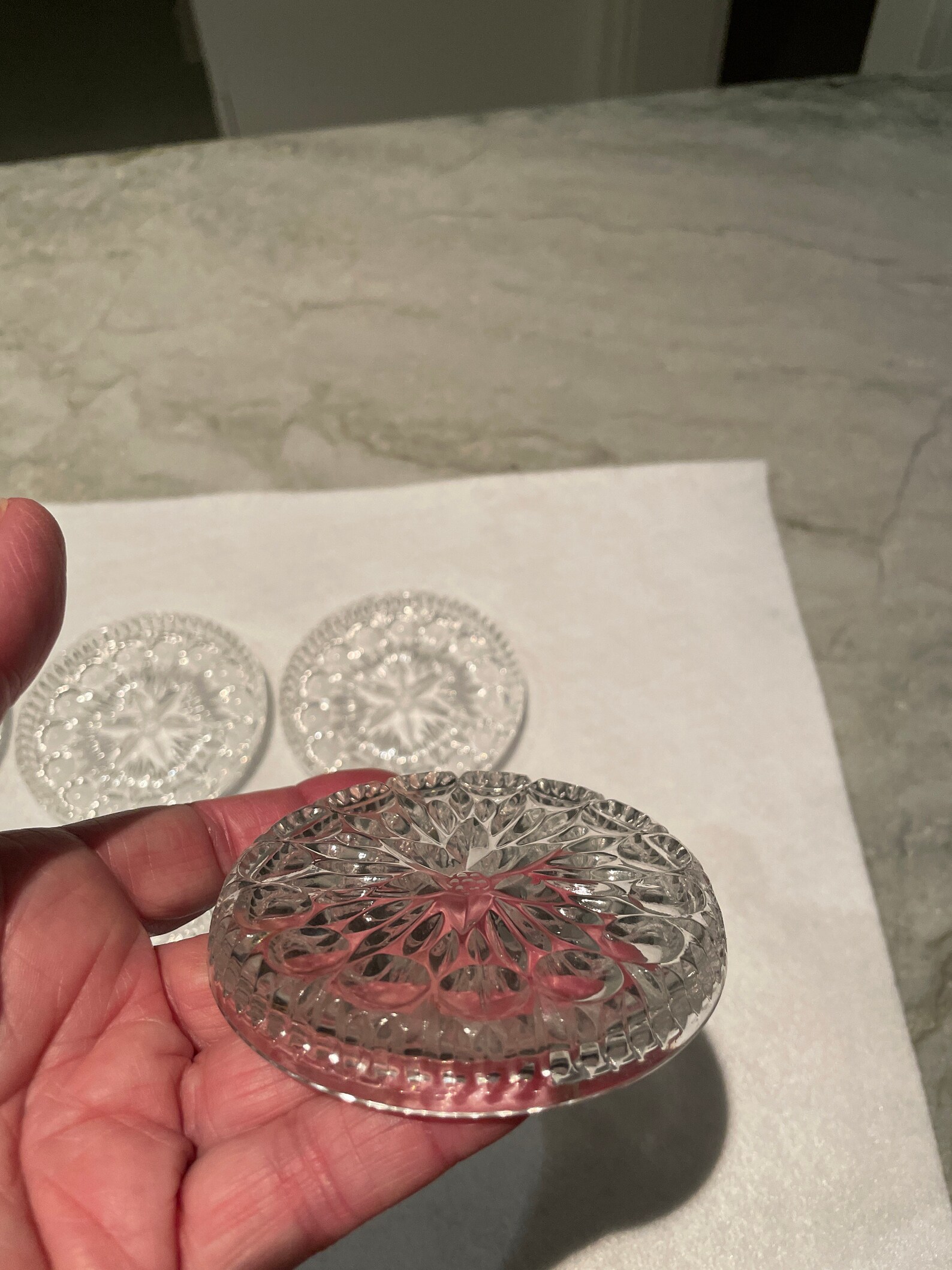 Six Vintage Pressed Clear Glass Coasters Center Star Dot Etsy