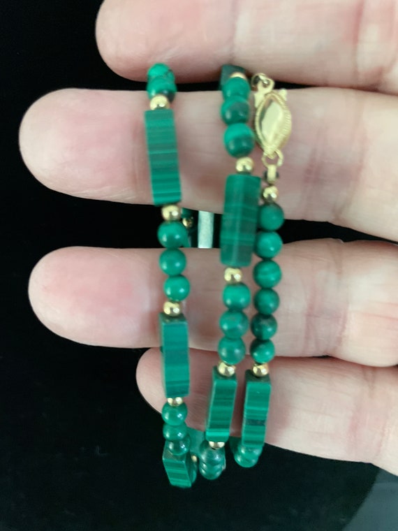 14K Gold Malachite Bar and Ball Necklace 22.5 inch - image 7