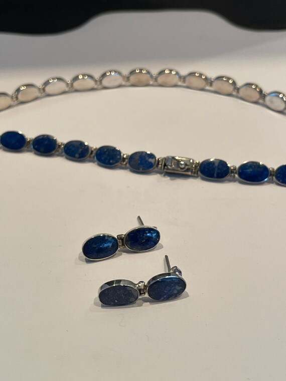 Sterling Lapis Lazuli Necklace and Earrings Oval … - image 7