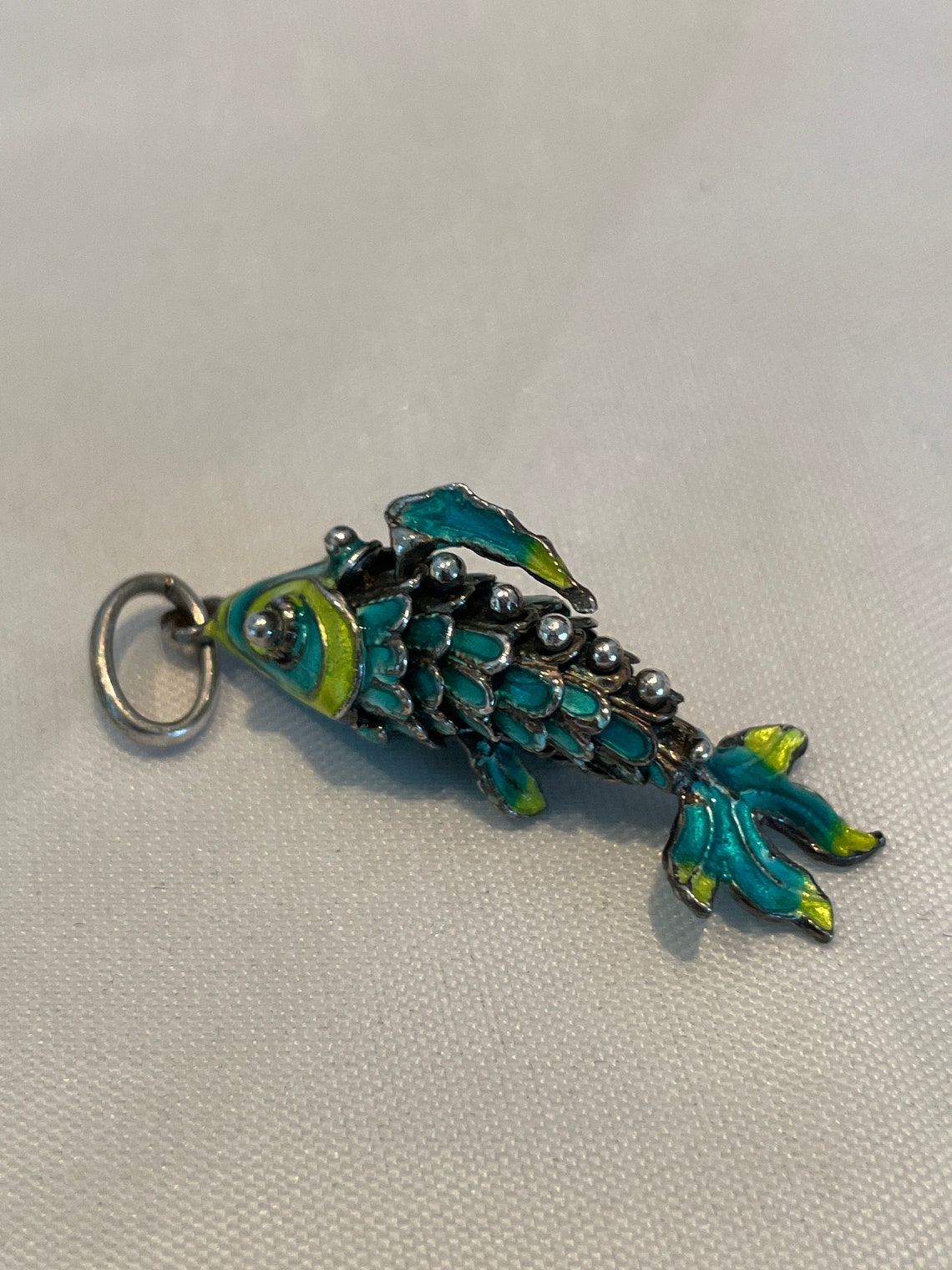 Vintage Sterling Silver Articulated Enamel FISH CHARM Aqua Etsy