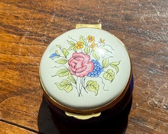 Vintage Porcelain Wild Rose Trinket Box, English Rose and Gold
