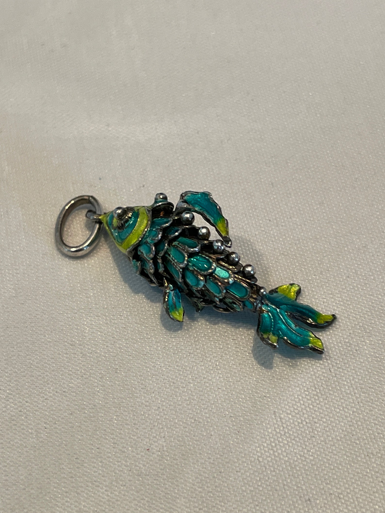 Vintage Sterling Silver Articulated Enamel FISH CHARM Aqua Etsy