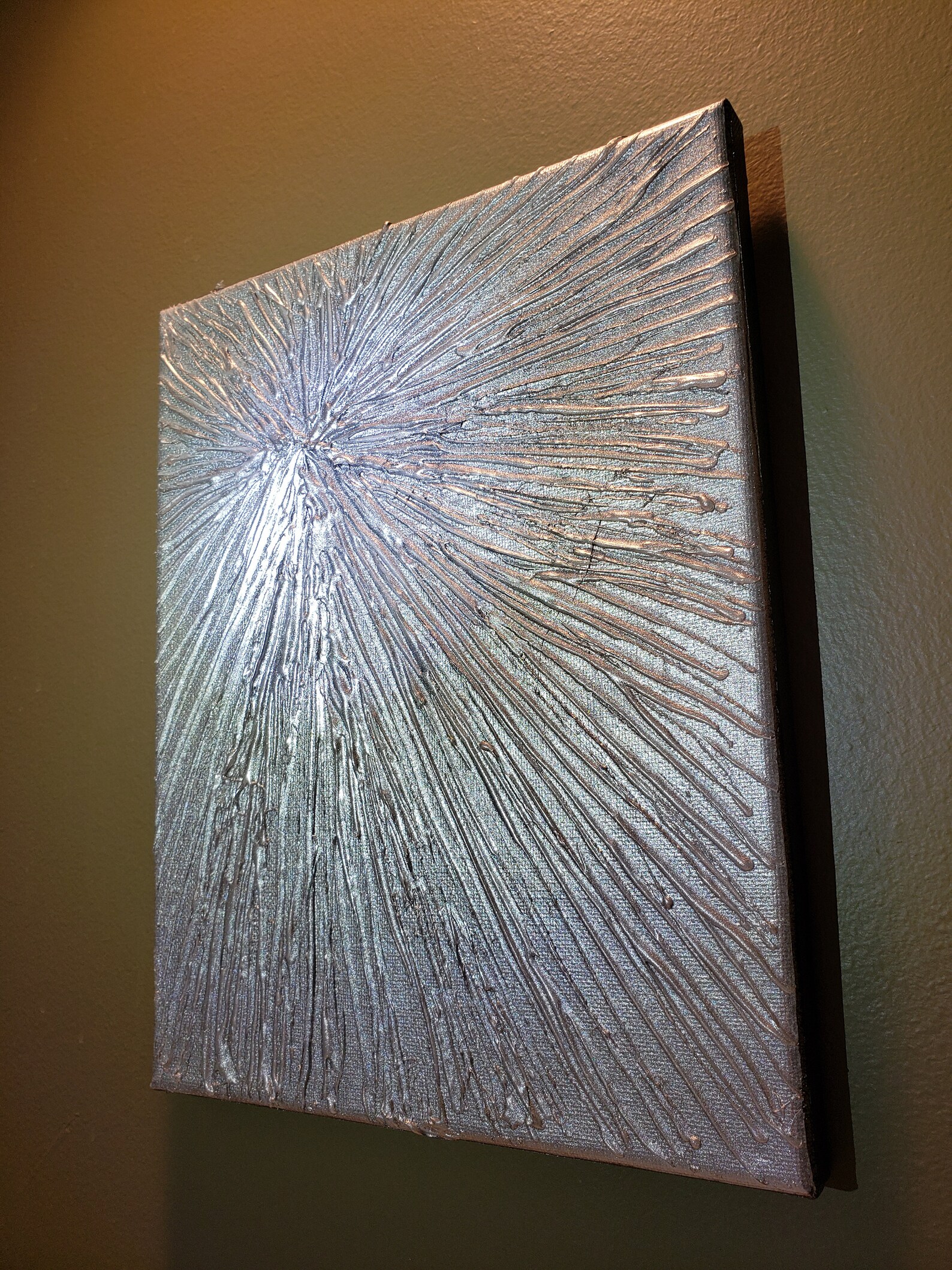 8 x 10 Silver High Gloss Sunburst textured art wall decor