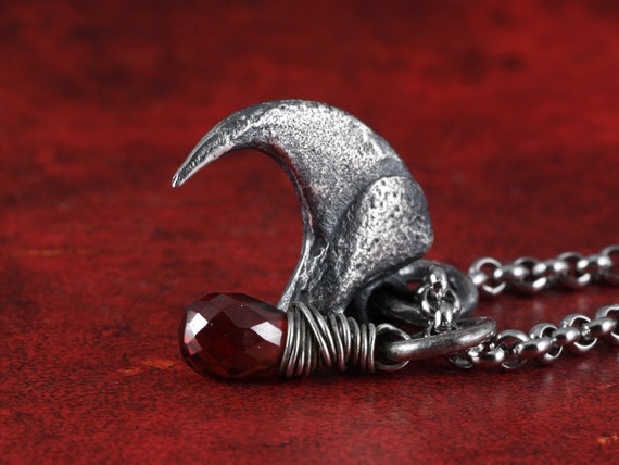 Lynx Claw With Garnet Necklace Sterling Silver Claw Wire