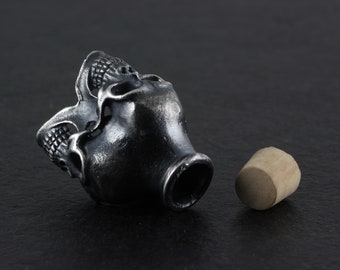 Skull Bottle - Sterling Silver Triple Skull Bottle - Silver Skull Bottle - Memento Mori