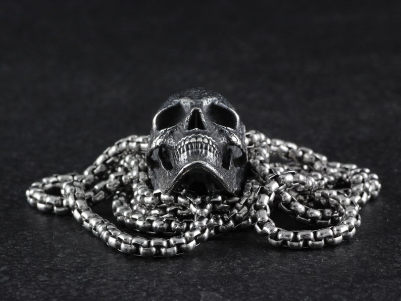 Sterling Silver Human Skull Pendant Skull Necklace Fine Skull Jewelry