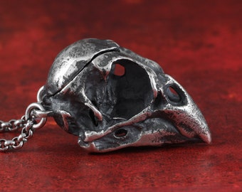 Vogel schedel medaillon - Sterling zilveren kardinaal schedel medaillon - zilveren vogel schedel ketting