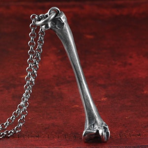 Dijbeen bot ketting - Sterling zilveren Raven dijbeen bot hanger - zilveren bot ketting