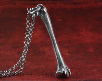 Dijbeen bot ketting - Sterling zilveren Raven dijbeen bot hanger - zilveren bot ketting