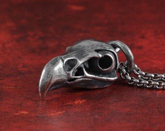 Eagle Skull Necklace - Sterling Silver Eagle Skull Pendant - Bird Skull Necklace