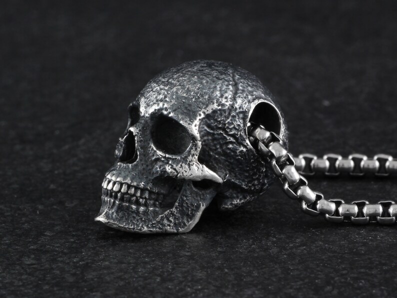 Sterling Silver Human Skull Pendant Skull Necklace Fine Skull Jewelry