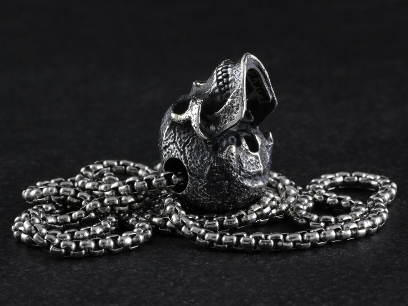 Sterling Silver Human Skull Pendant Skull Necklace Fine Skull Jewelry