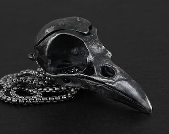 Magpie Skull Locket - Sterling Silver Bird Skull Locket - Silver Skull Locket