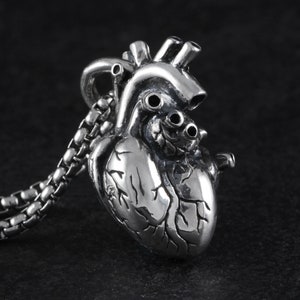 Anatomical Heart Necklace - Sterling Silver Anatomical Heart Pendant - Silver Heart