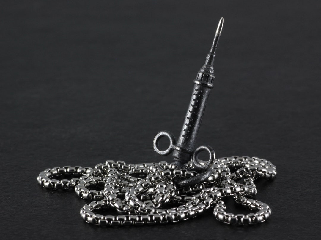 Syringe Necklace Sterling Silver Syringe Pendant Silver Etsy