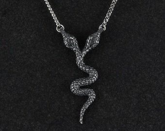 Two Headed Snake Necklace - Sterling Silver 2 Headed Snake - Dicephalous Snake Pendant