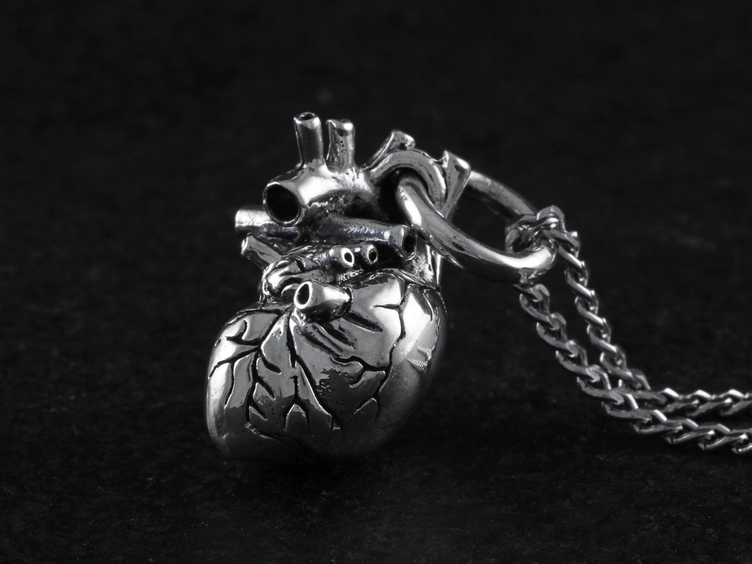Anatomical Heart Necklace Sterling Silver Small Anatomical Heart