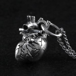 Anatomical Heart Necklace - Sterling Silver Small Anatomical Heart Pendant - Small Silver Heart