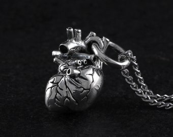 Anatomical Heart Necklace - Sterling Silver Small Anatomical Heart Pendant - Small Silver Heart