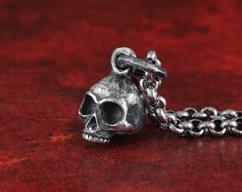 Mini Skull Necklace - Sterling Silver Small Skull Pendant - Silver Mini Skull