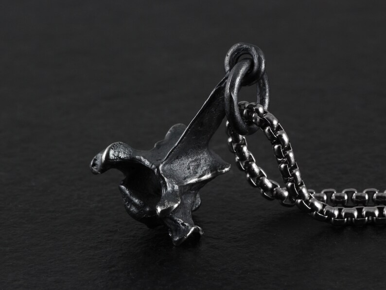 Vertebra Necklace Sterling Silver Squirrel Vertebra Pendant Silver Bone Pendant Black