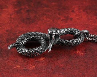 Snake Necklace - Sterling Silver Coiled Snake Pendant - Silver Snake