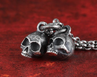 Mini Skulls Necklace - Sterling Silver Small Skulls Pendant - Silver Skull Charm