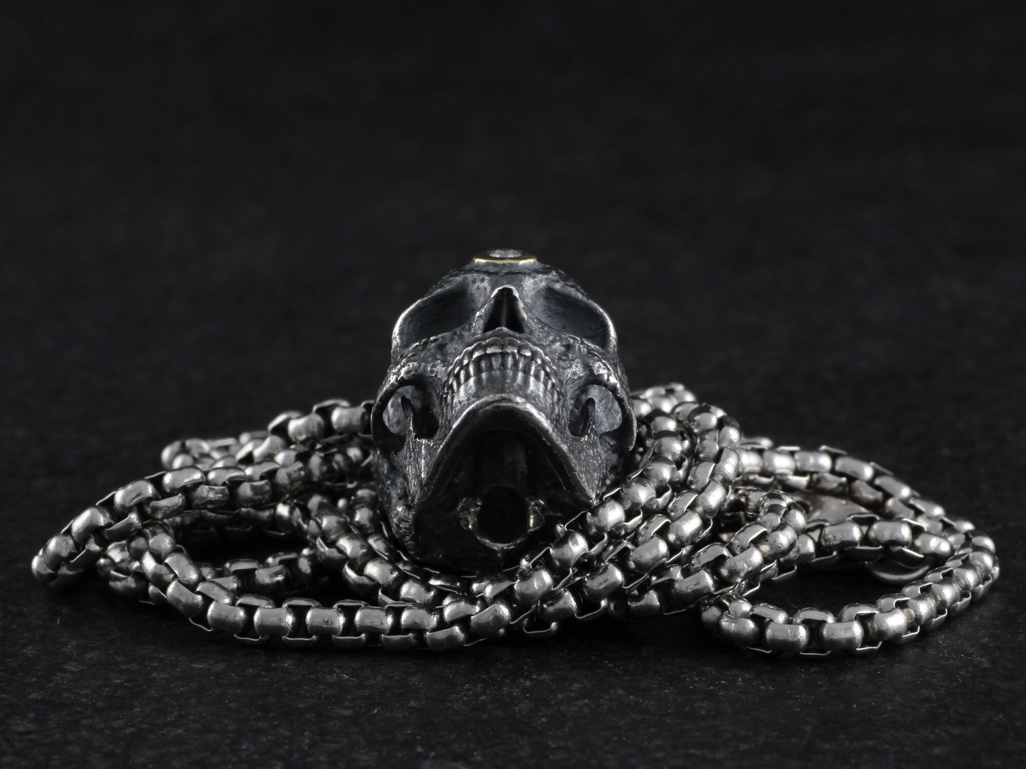 Skull and Diamond Necklace Sterling Silver Human Skull Etsy Australia