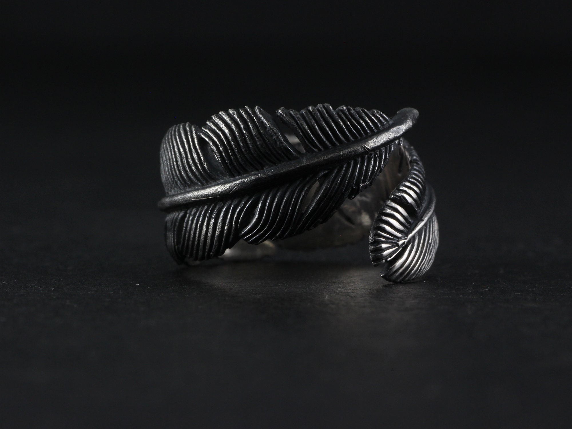 Feather Ring Sterling Silver Raven Feather Ring Black Feather Ring