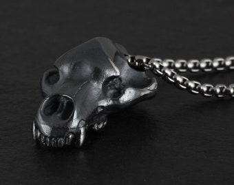 Bear Skull Necklace - Sterling Silver Cave Bear Skull Pendant - Silver Bear Skull