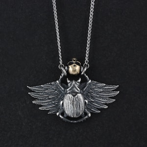 Small Scarab Necklace - Sterling Silver Scarab Pendant - Beetle Necklace