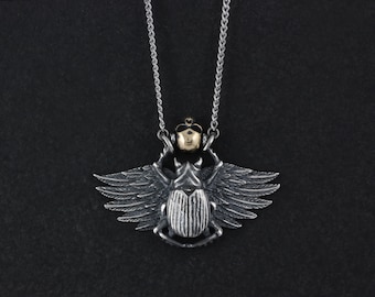 Small Scarab Necklace - Sterling Silver Scarab Pendant - Beetle Necklace
