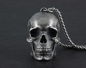 Skull Locket - Sterling Silver Skull Locket - Human Skull Memento Mori Locket