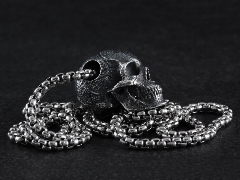 Sterling Silver Human Skull Pendant Skull Necklace Fine Skull Jewelry