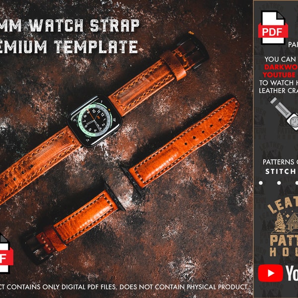 22 mm Handmade Leather Watch Strap PDF Pattern, A4 Letter Pattern Template.