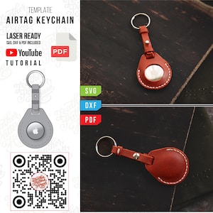 Patrón de funda de cuero para AirTag (PDF y SVG) / Plantilla de llavero DIY para coser a mano o con láser