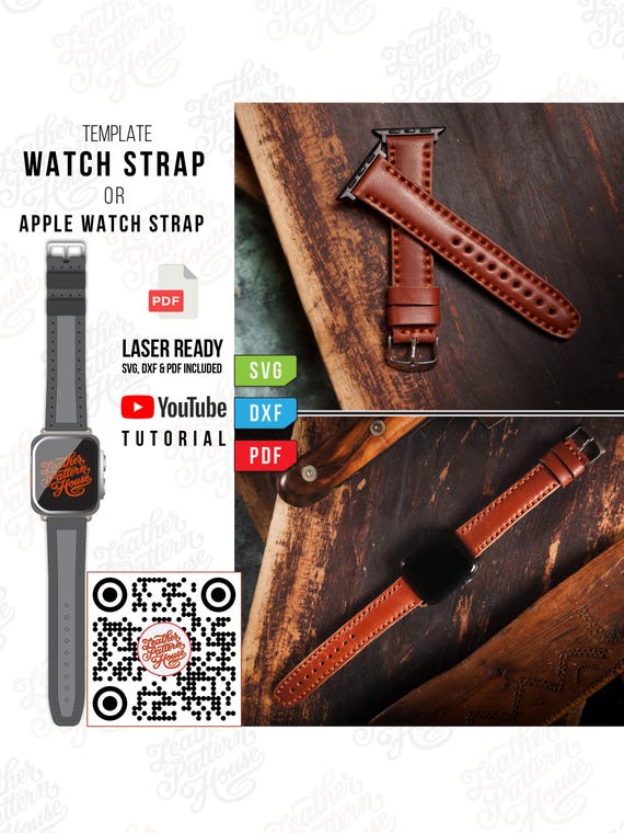 Leather Apple Watch Band Pattern PDF | 22mm Padded Strap Template (SVG DXF)