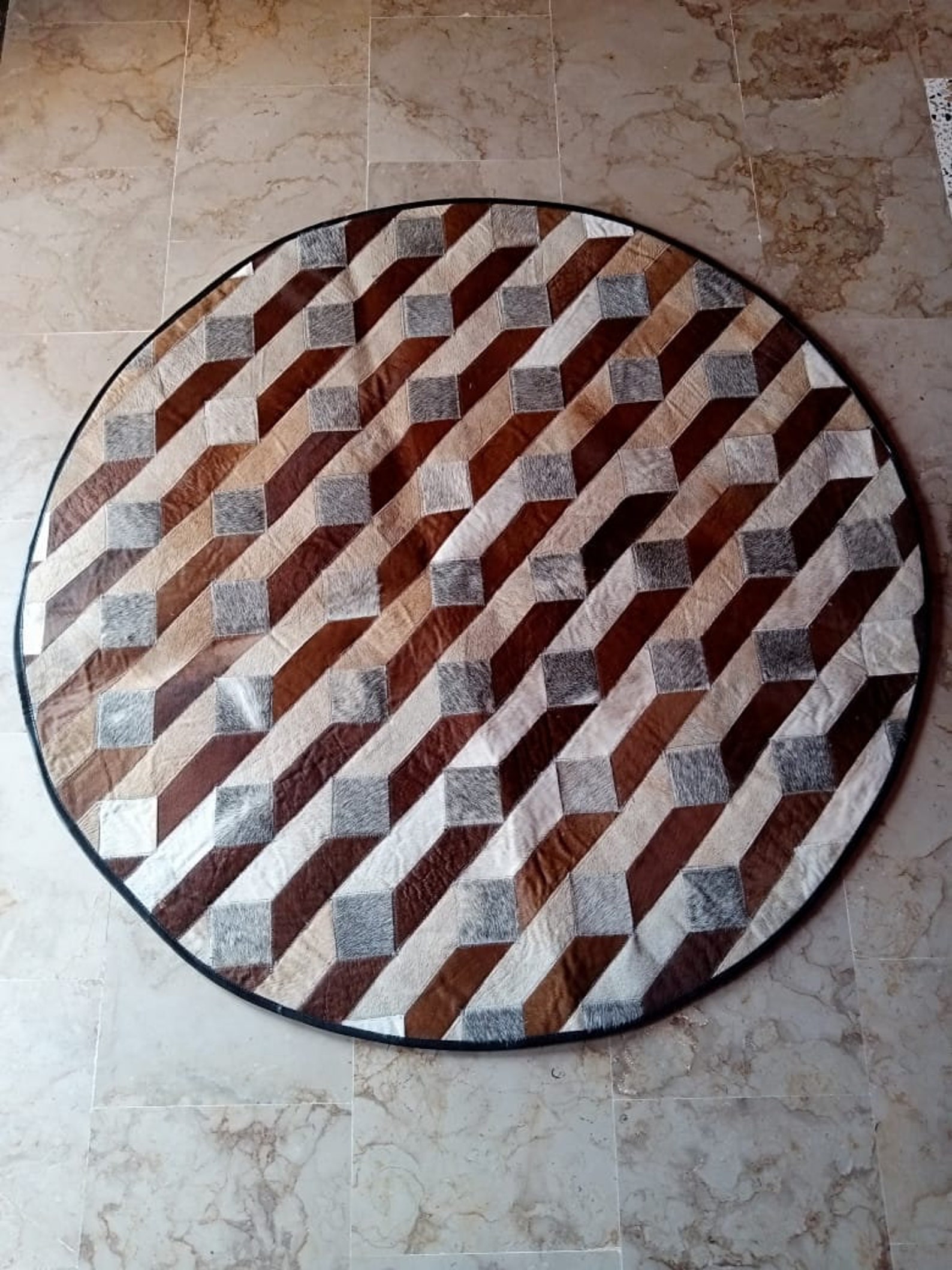 Original Leather Rugs in Round Patch Work Genuine Leather Rugs Etsy