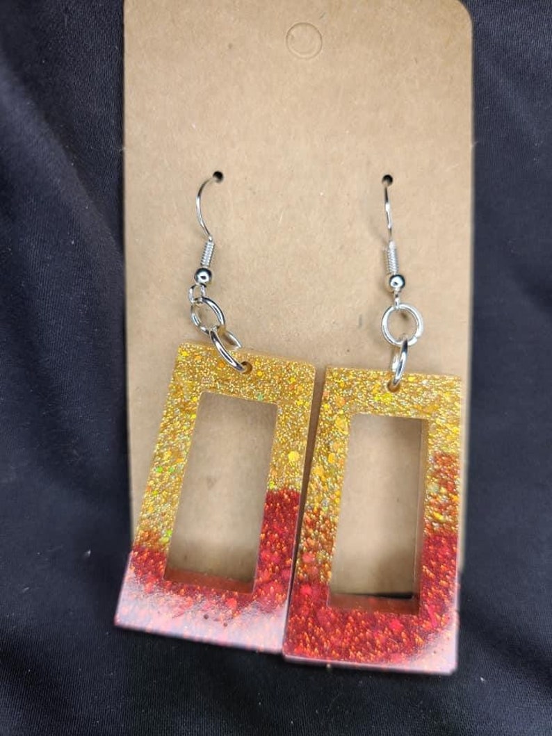 Red and Gold Trapezoid Cutout Epoxy Earrings