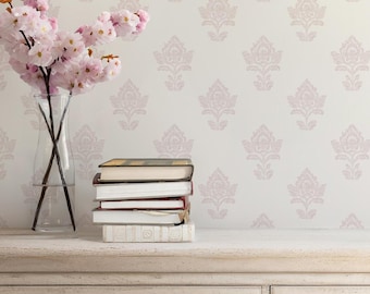 Pink Floral Peel and Stick Wallpaper: French Country Chinoiserie Style