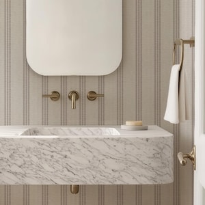 Brown and White Stripe Peel and Stick Wallpaper - Modern Neutral Minimal Removable Wallpaper - Temporary Wallpaper